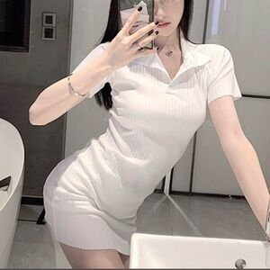 White Ribbed Polo Dress